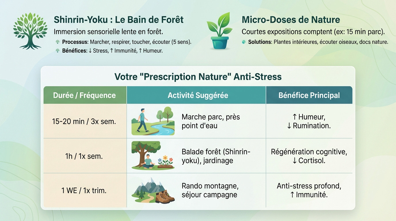 Femme profitant d'un moment de calme en forêt pour évacuer le stress