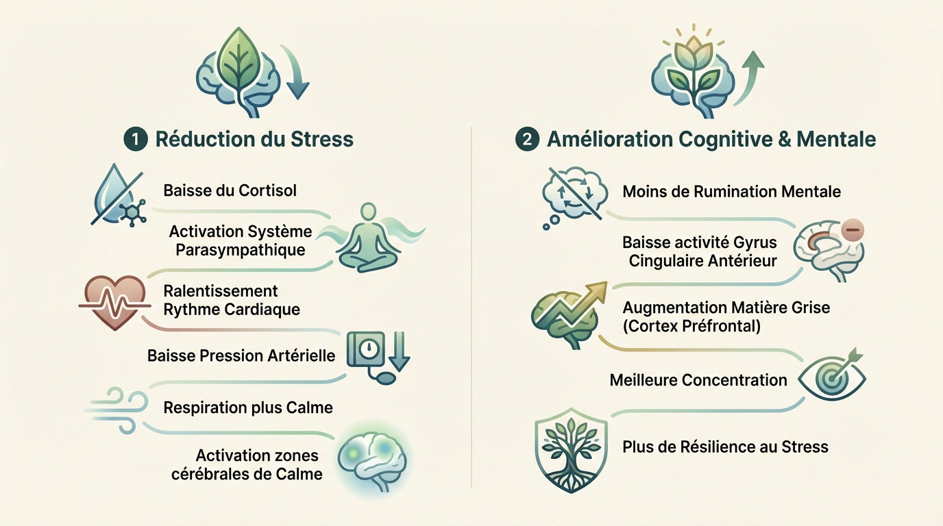 Illustration des effets bénéfiques de la nature sur le cerveau et la réduction du stress
