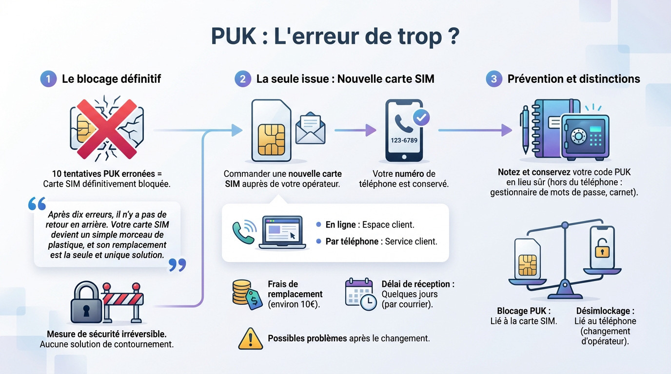 Carte SIM bloquée définitivement après 10 erreurs de code PUK