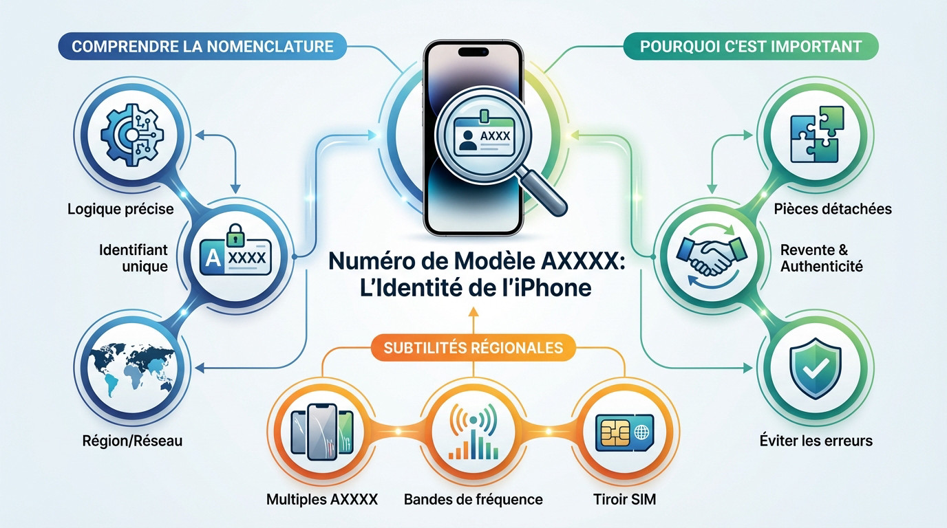 Identification précise du modèle d'iPhone grâce au code AXXXX dans les réglages