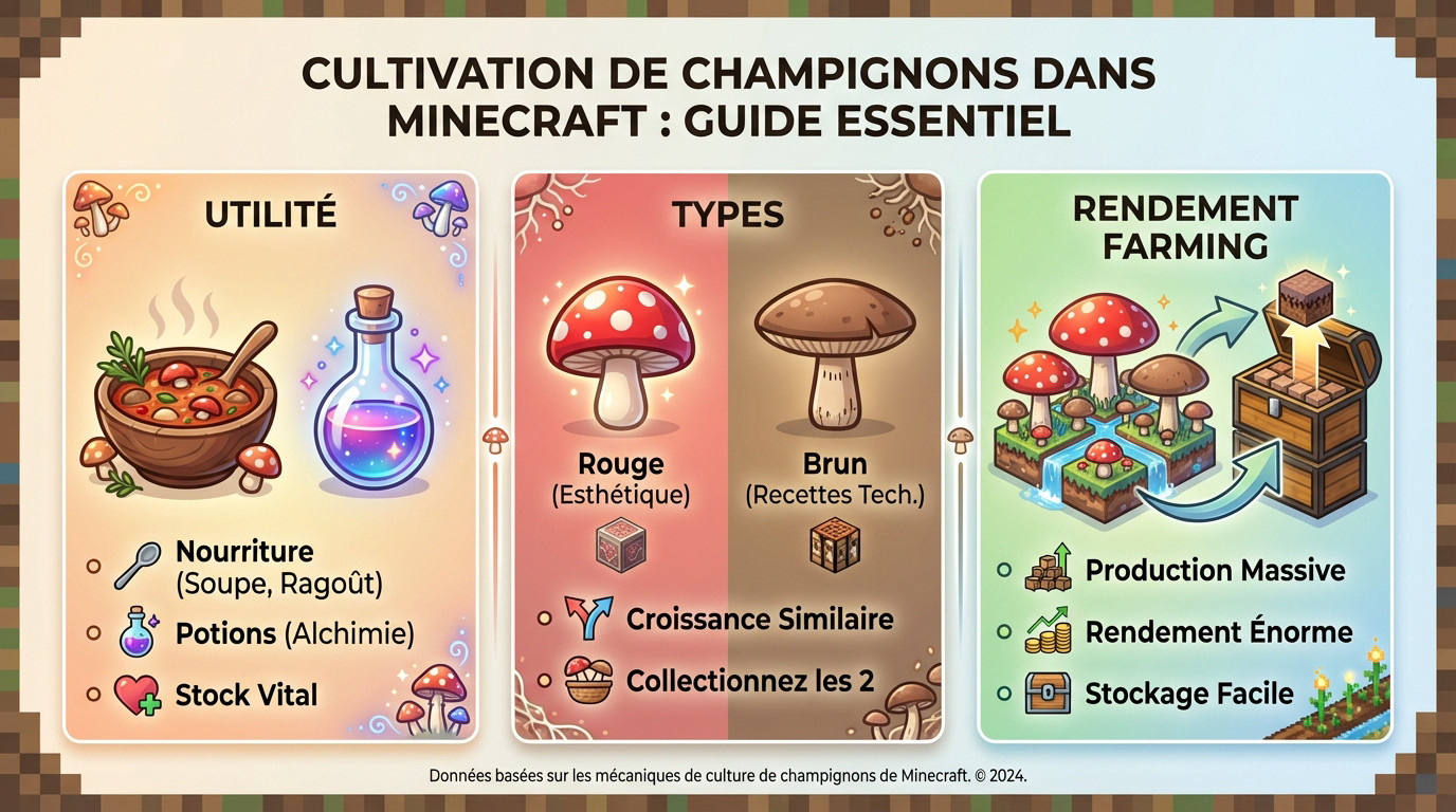Guide complet pour la culture et le farming des champignons rouges et bruns dans Minecraft
