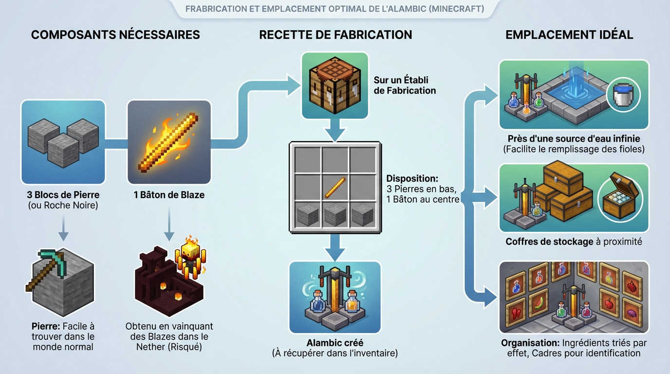 Schéma de fabrication et emplacement optimal de l'alambic dans Minecraft