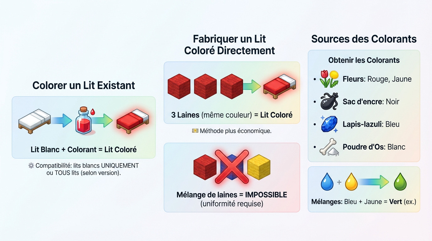 Infographie sur la personnalisation des lits Minecraft avec des colorants
