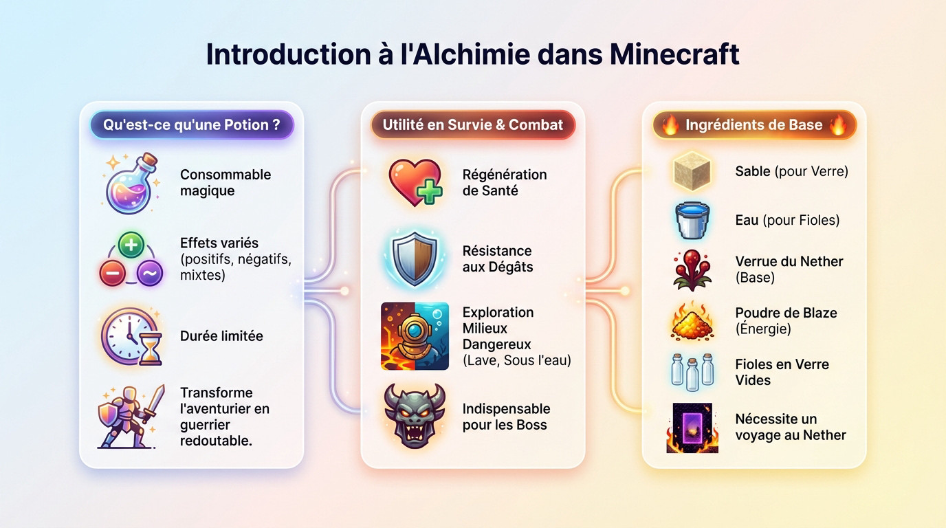 Laboratoire d'alchimie Minecraft avec un alambic et des potions