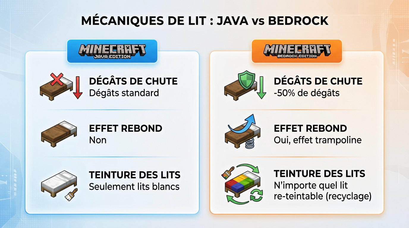 Comparaison des mécaniques de lit entre Minecraft Java et Bedrock