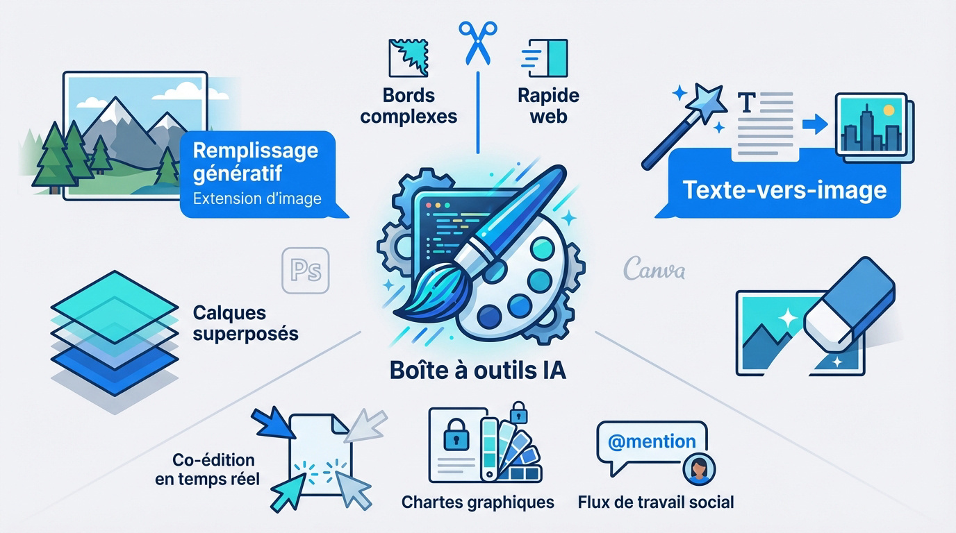 Comparaison des fonctionnalités d'intelligence artificielle entre Adobe Photoshop et Canva