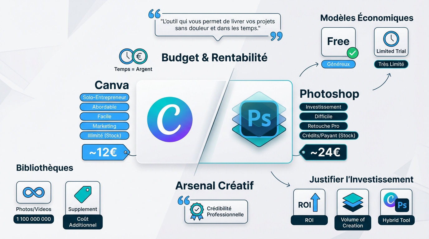 Comparatif budget et créativité entre Canva et Photoshop