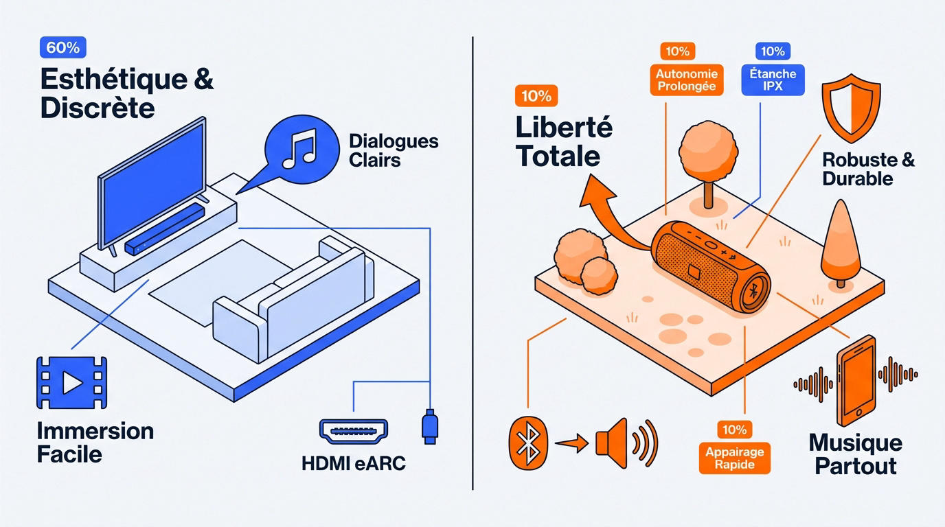 Usage barre de son vs enceinte Bluetooth
