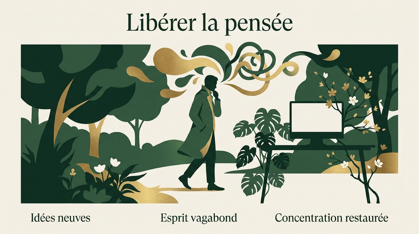 Professionnel marchant en extérieur pour stimuler sa créativité et sa résolution de problèmes