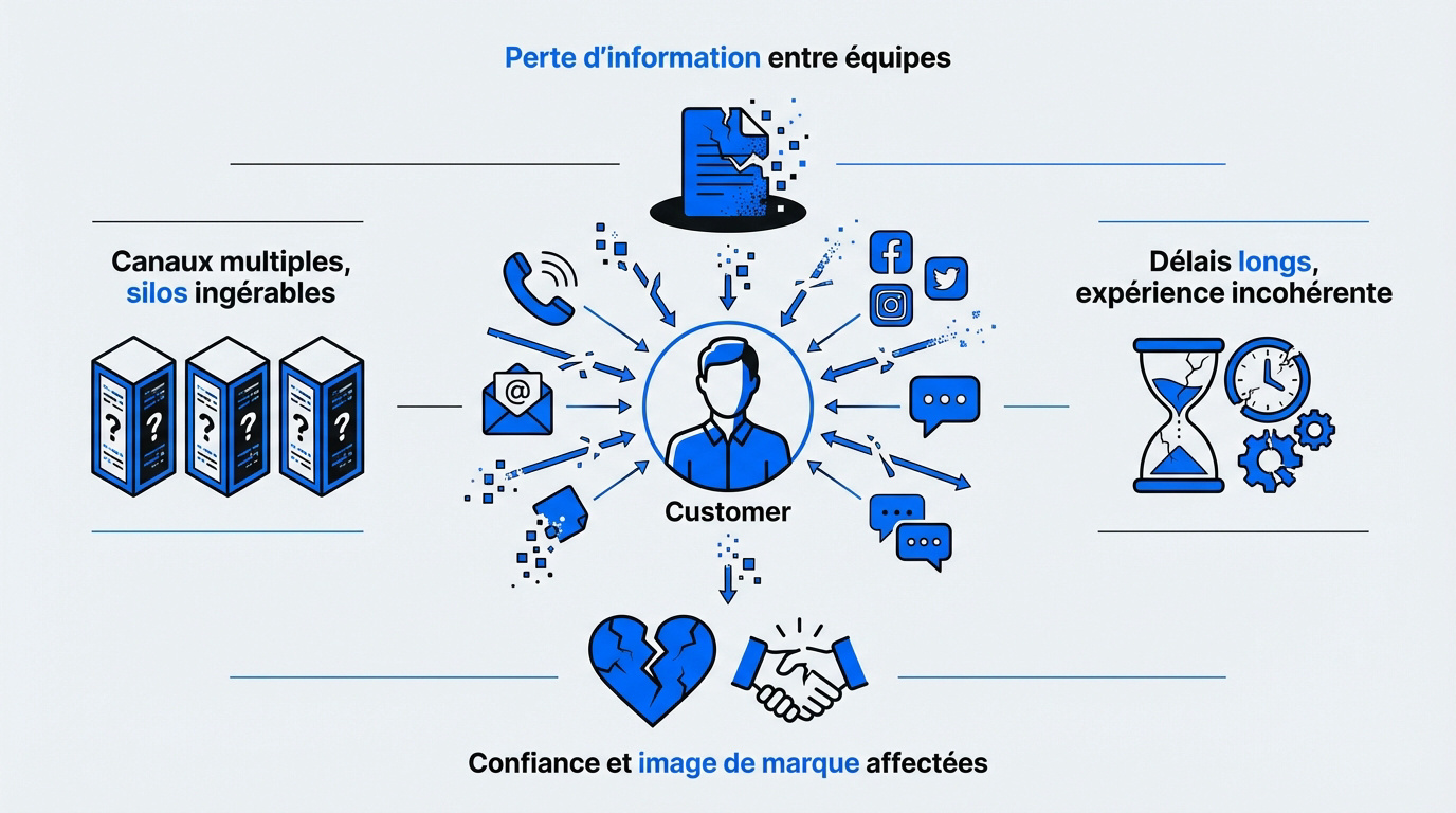 Schéma des impacts d'un CRM fragmenté sur l'expérience client