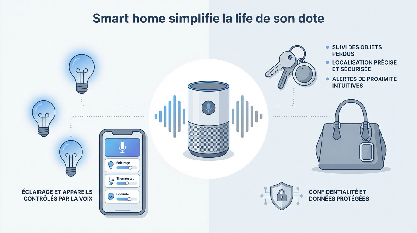 Intérieur moderne avec éclairage intelligent et équipements tech connectés
