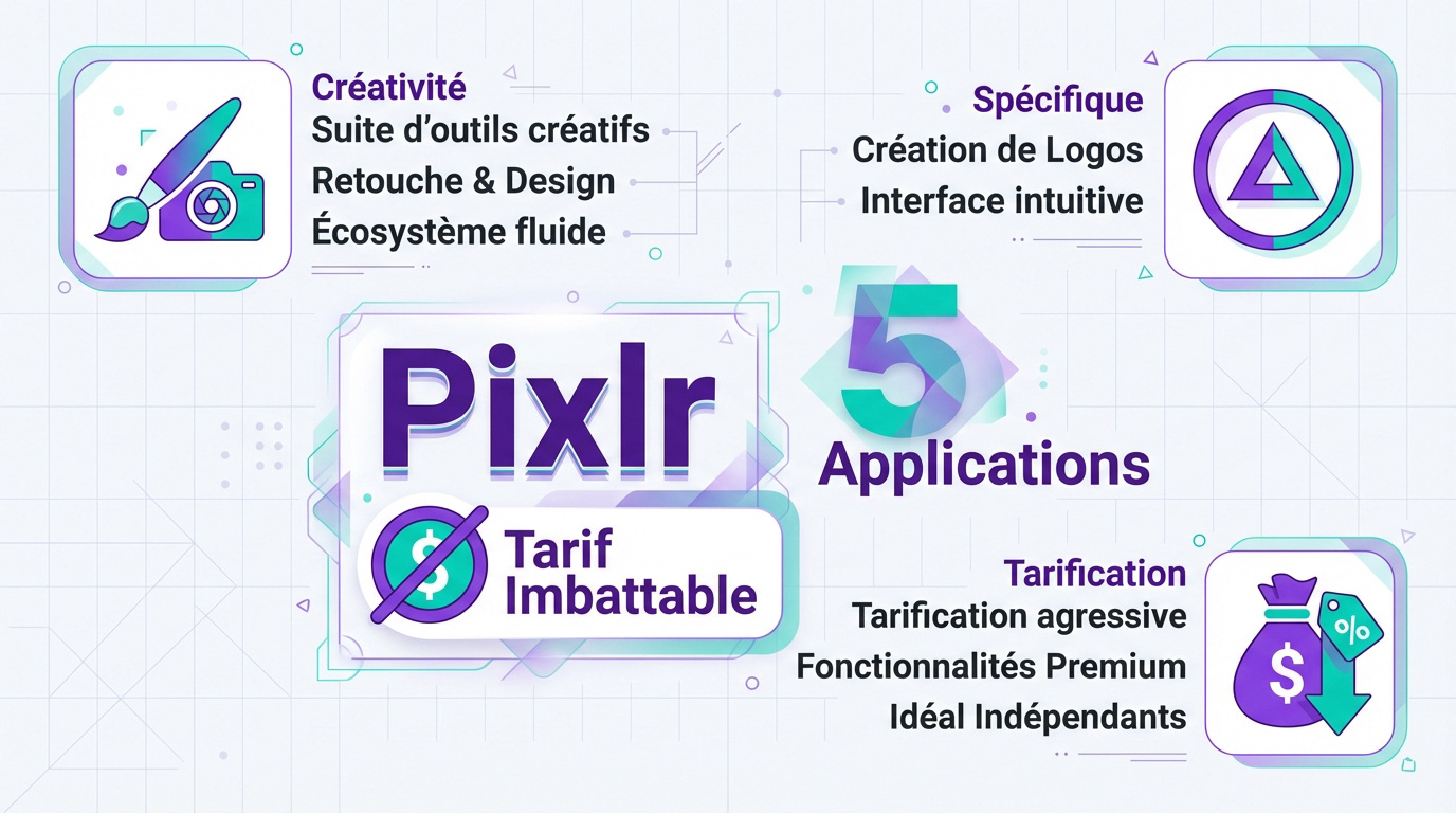 Interface de la suite créative Pixlr avec ses différentes applications de design et tarif imbattable