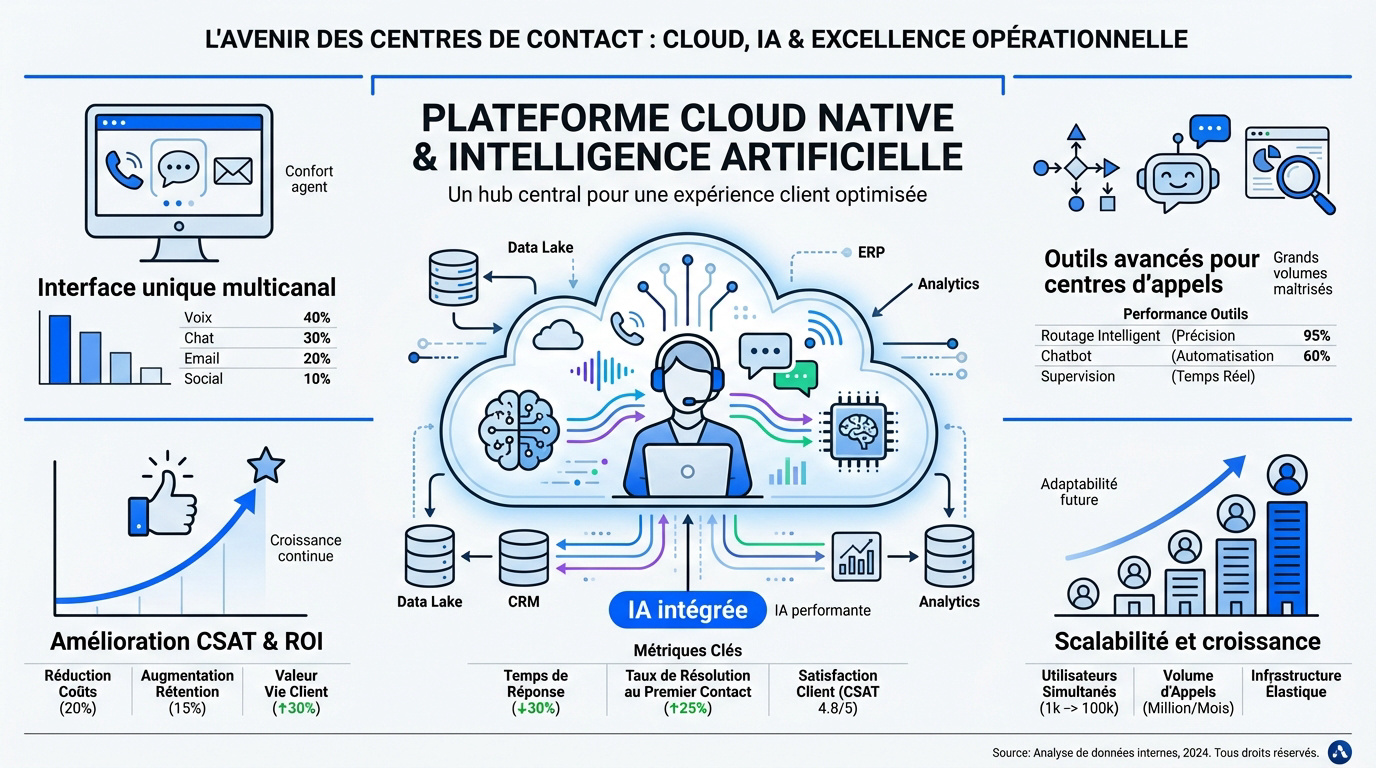 Interface de la plateforme cloud native Odigo avec intégration de l'intelligence artificielle pour centre de contact
