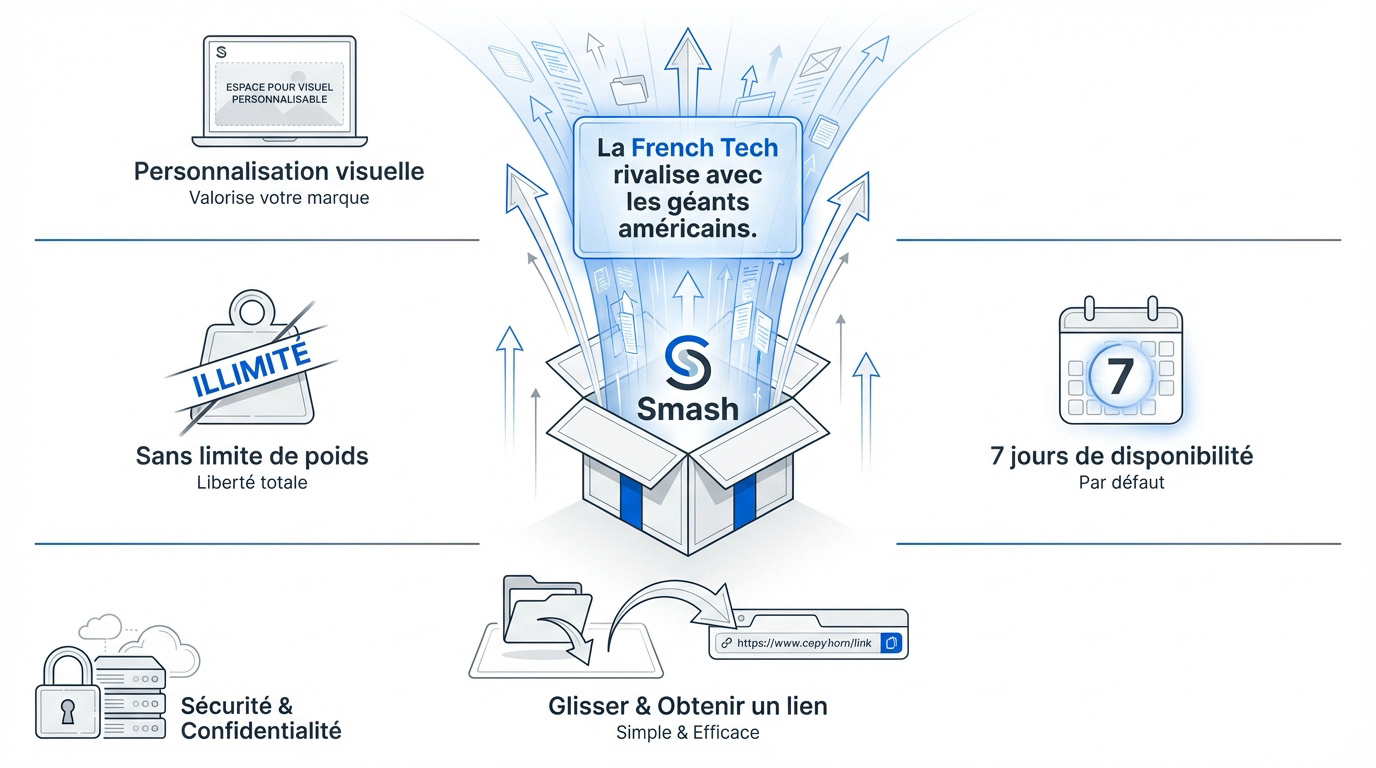 Interface de transfert de fichiers Smash mettant en avant la French Tech