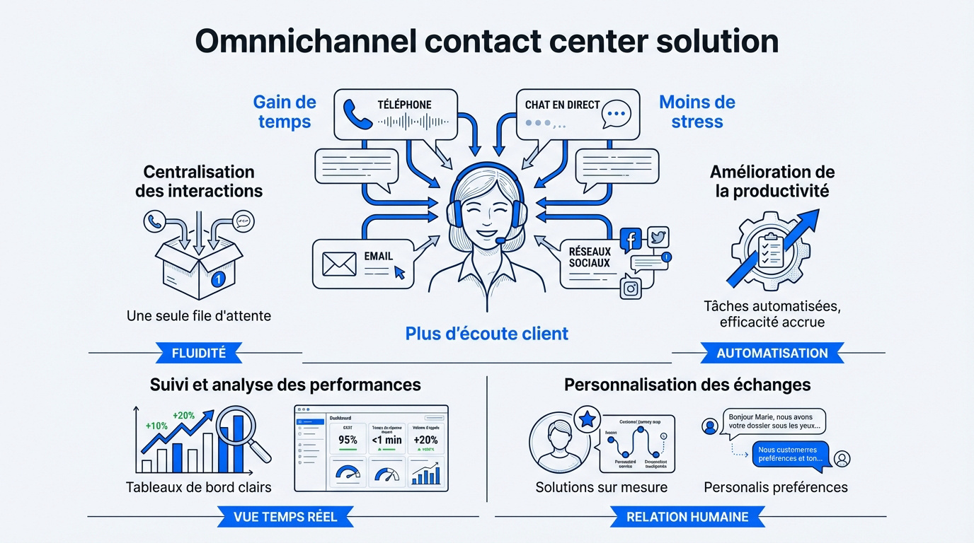 Interface de gestion omnicanale pour centre de contact avec intelligence artificielle