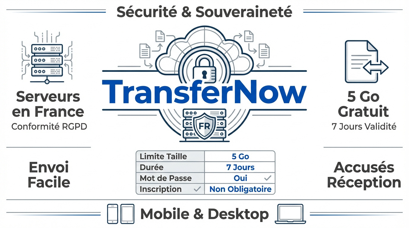 Interface de transfert de fichiers sécurisée TransferNow avec serveurs français