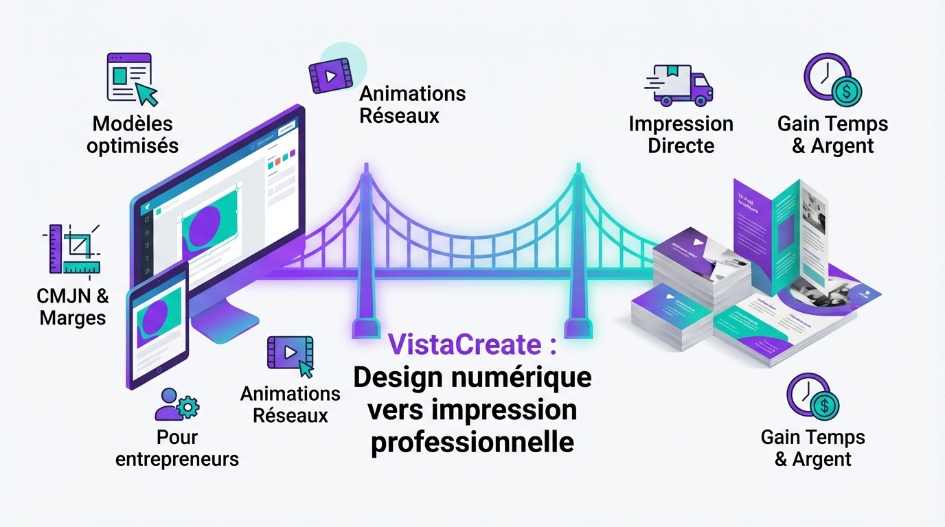 Interface de conception VistaCreate pour supports imprimés professionnels