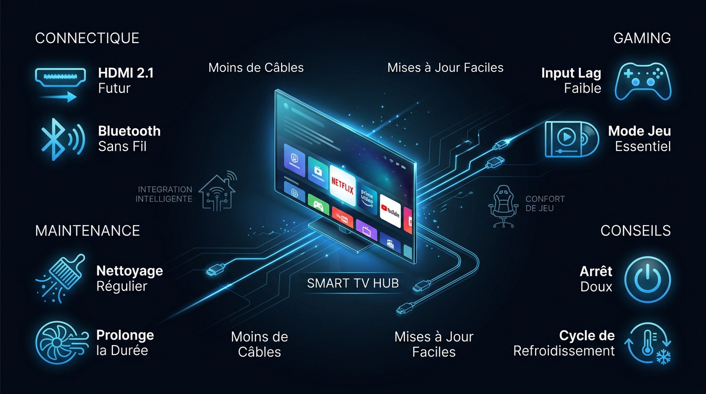 Interface smart TV et connectique arrière d'un vidéoprojecteur moderne