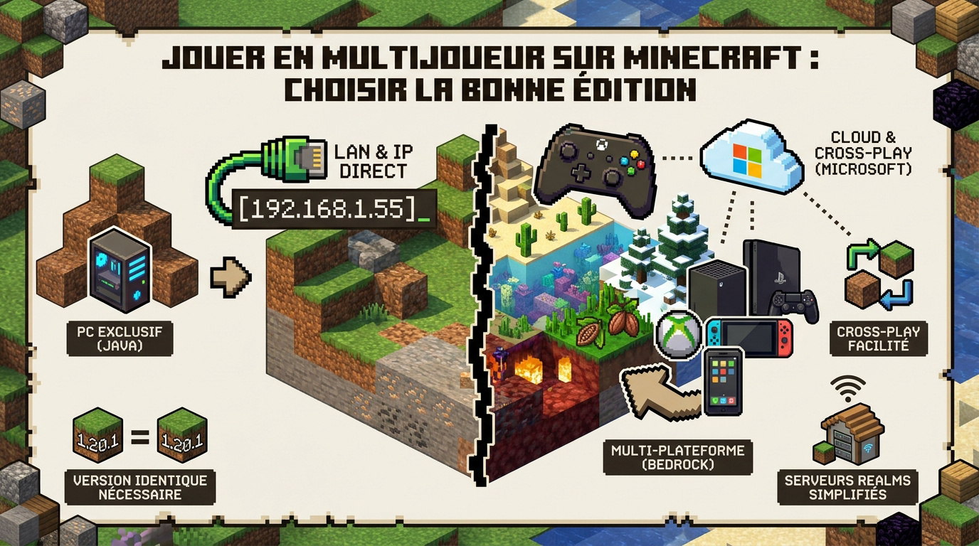 Comparaison des interfaces multijoueur entre Minecraft Java et Bedrock Edition