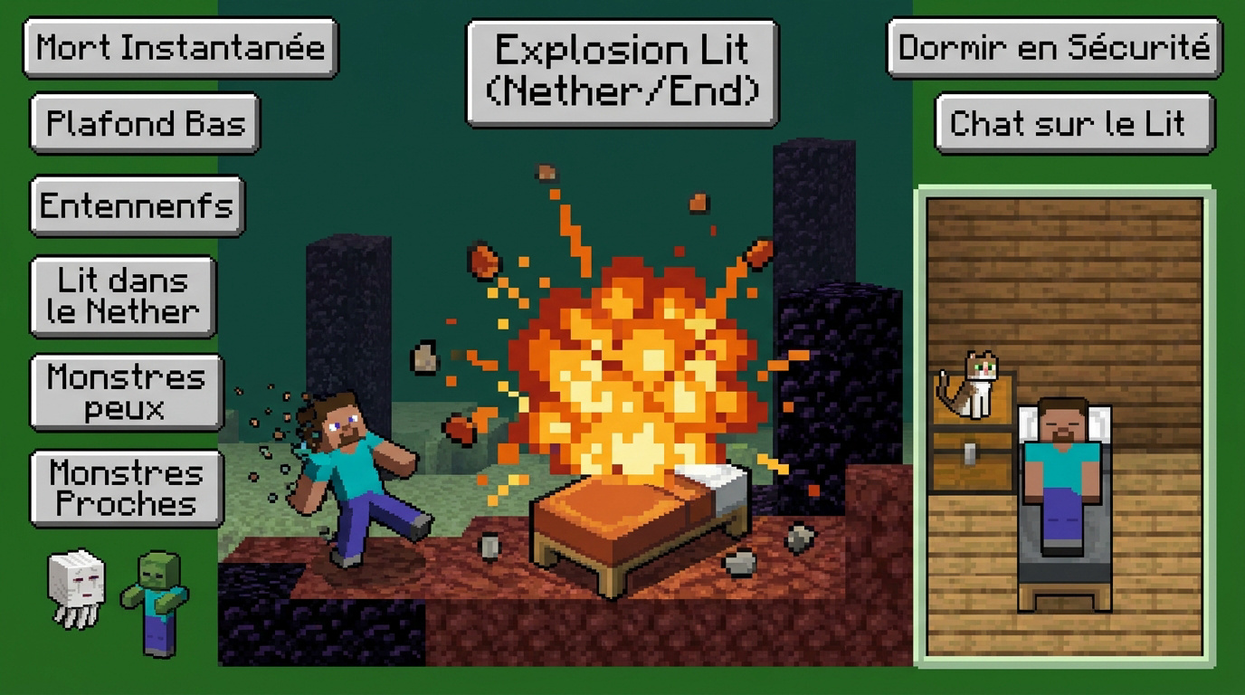 Explosion d'un lit dans le Nether Minecraft et sécurité du point de réapparition