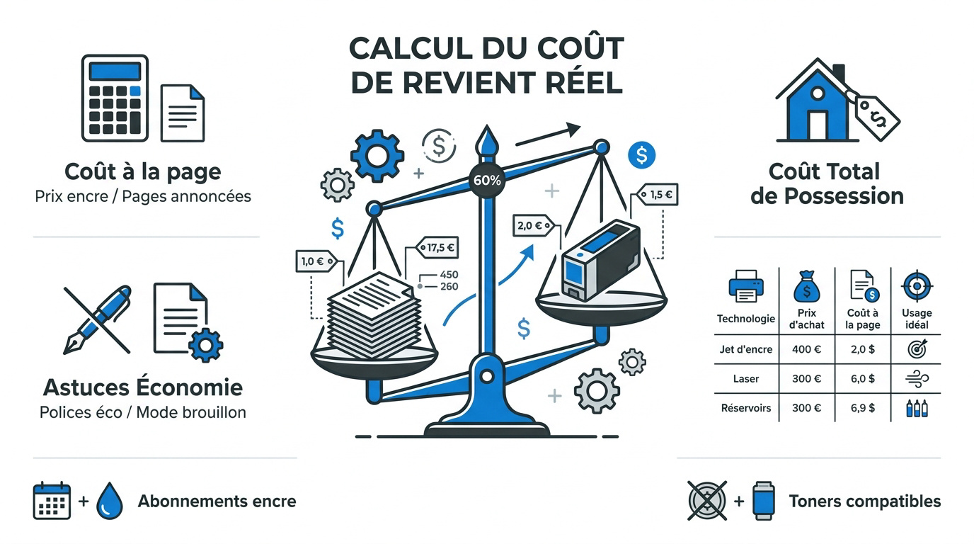 Graphique comparatif du coût total de possession pour une imprimante de bureau